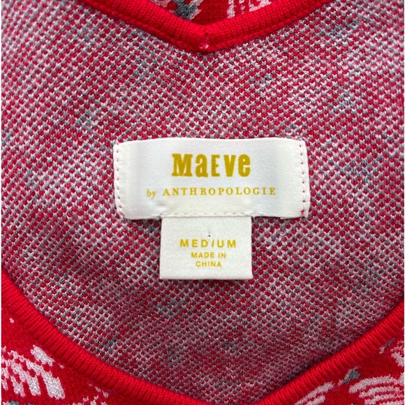 Anthropologie Red and White Leaf Pattern Sweater - Picture 5 of 8